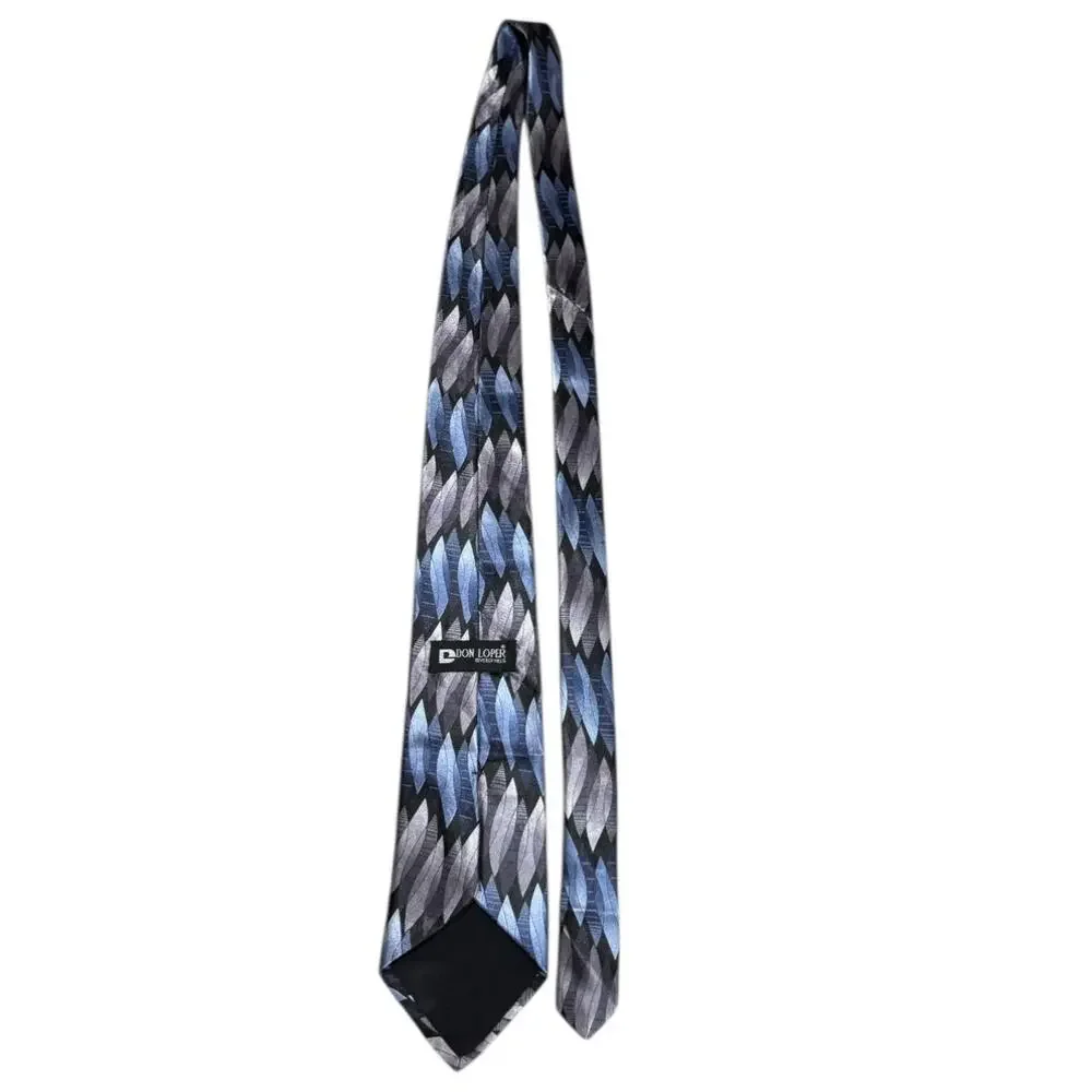 Don Loper Beverly Hills Abstract Silk USA Blue Gray Geometric Designer Necktie